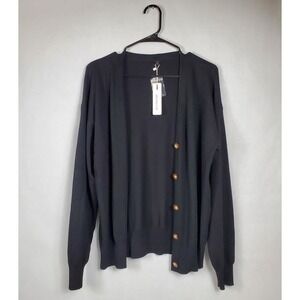 Arach & Cloz Womens Black V-Neck Button Front Cardigan Sweater Wool Blend Large